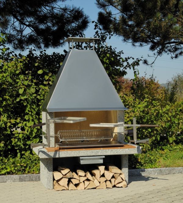 Gartencheminee gross Hotel mit Edelstahlhut, inkl. Grillzubehör
