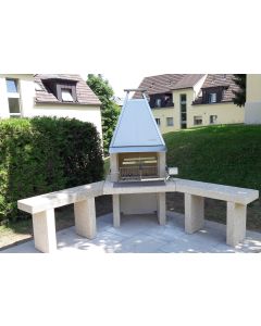 Aussencheminee mit Sitzbank